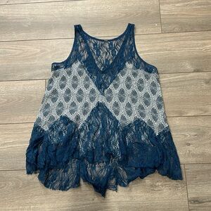 FREE PEOPLE Boho Lace Inset Slip Tank Tunic Top Sz S